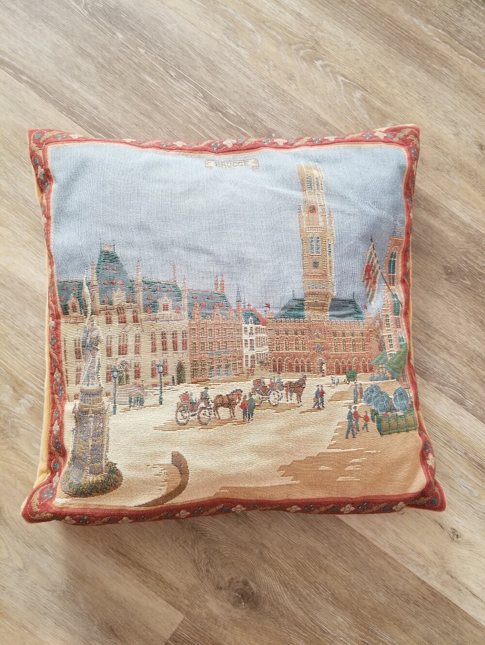 Vintage Brugge Tapestry Throw Pillow